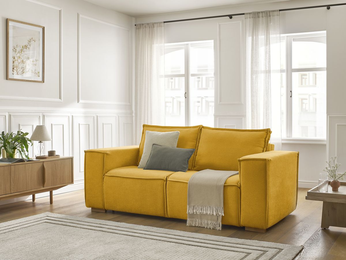 Canapé droit convertible CHELSEA ouverture express tissu texturé