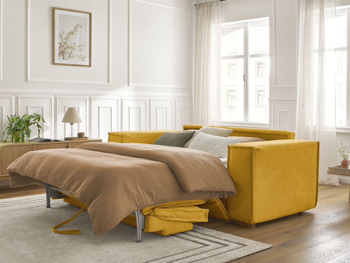Canapé droit convertible CHELSEA ouverture express tissu texturé