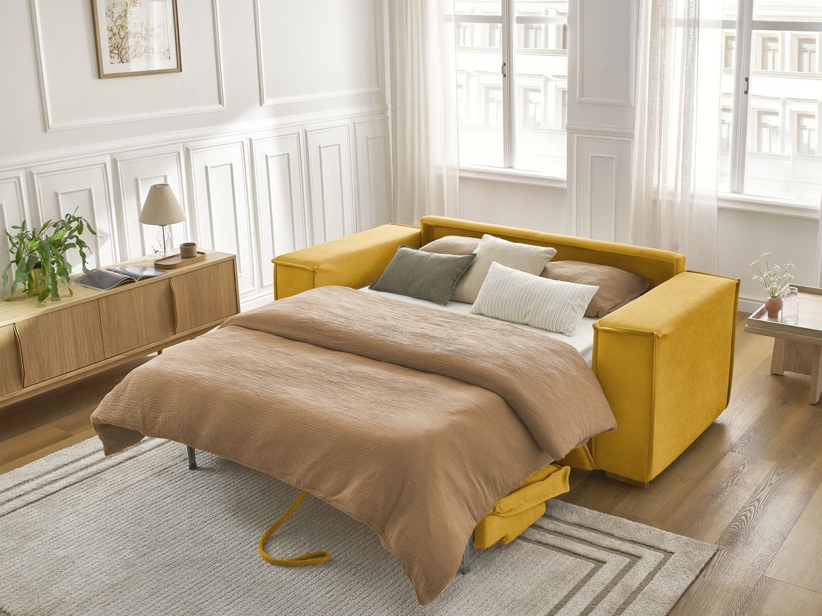 Canapé droit convertible CHELSEA ouverture express tissu texturé