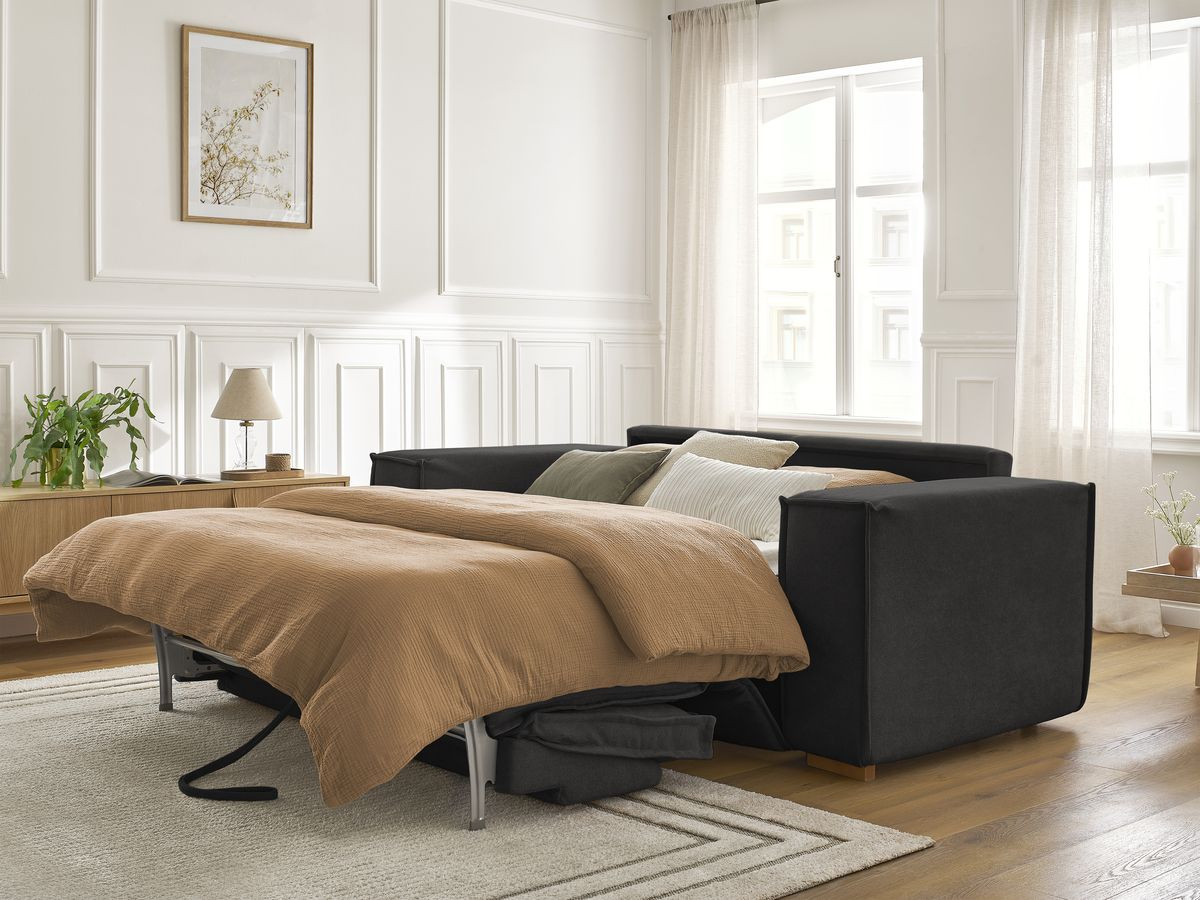 Canapé droit convertible CHELSEA ouverture express tissu texturé