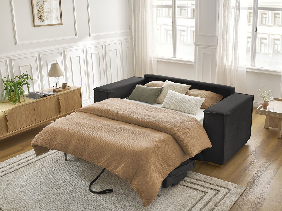 Canapé droit convertible CHELSEA ouverture express tissu texturé