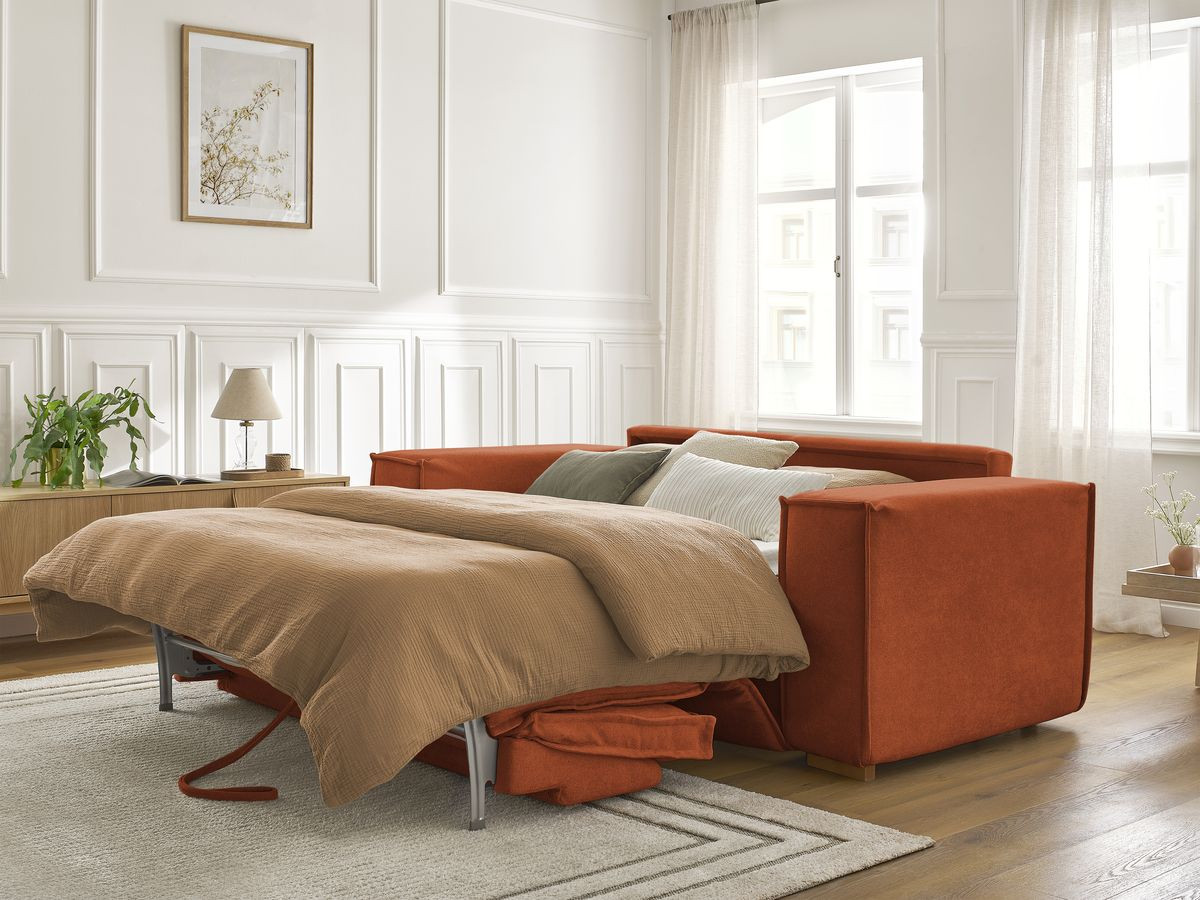 Canapé droit convertible CHELSEA ouverture express tissu texturé