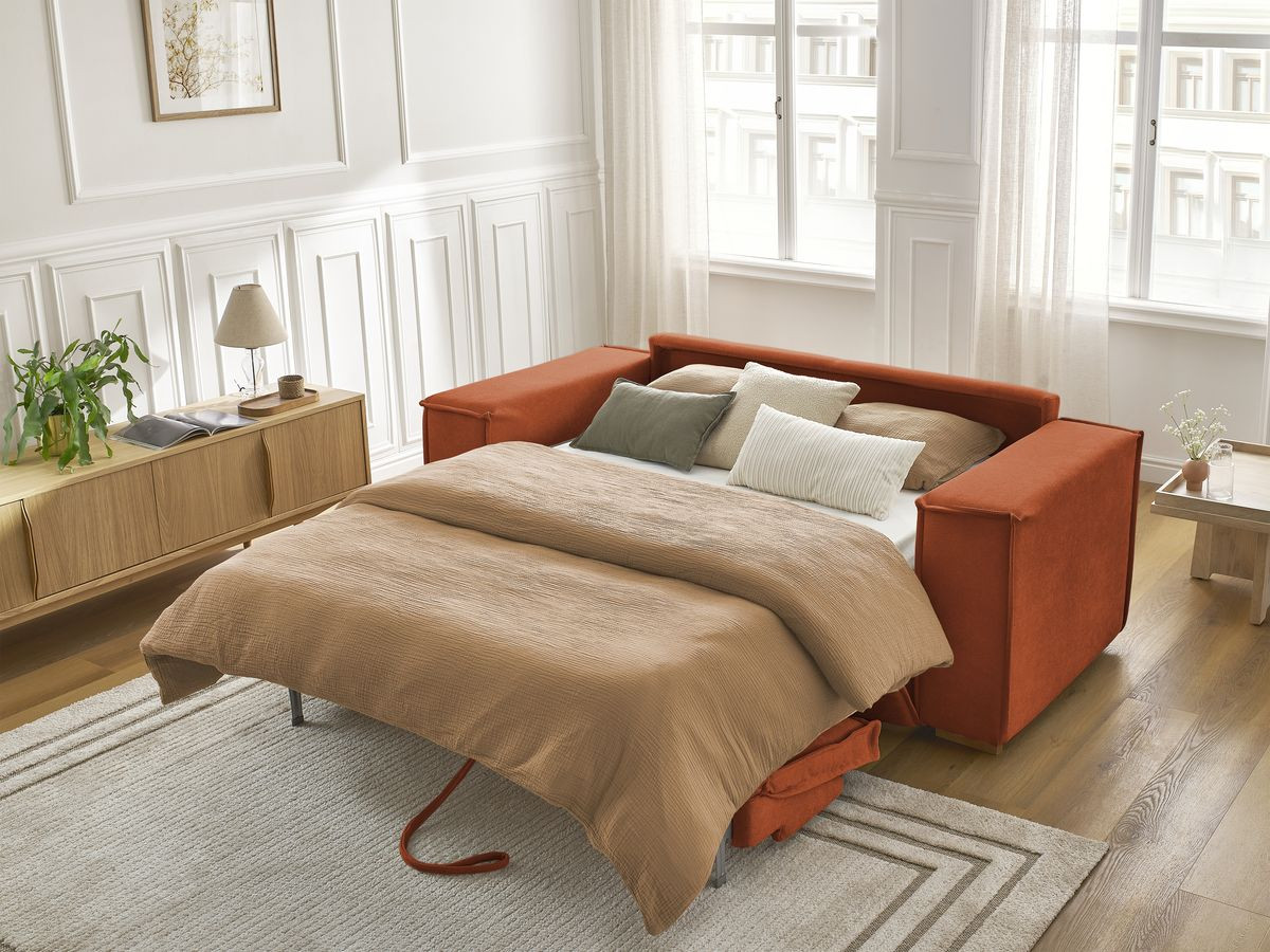 Canapé droit convertible CHELSEA ouverture express tissu texturé