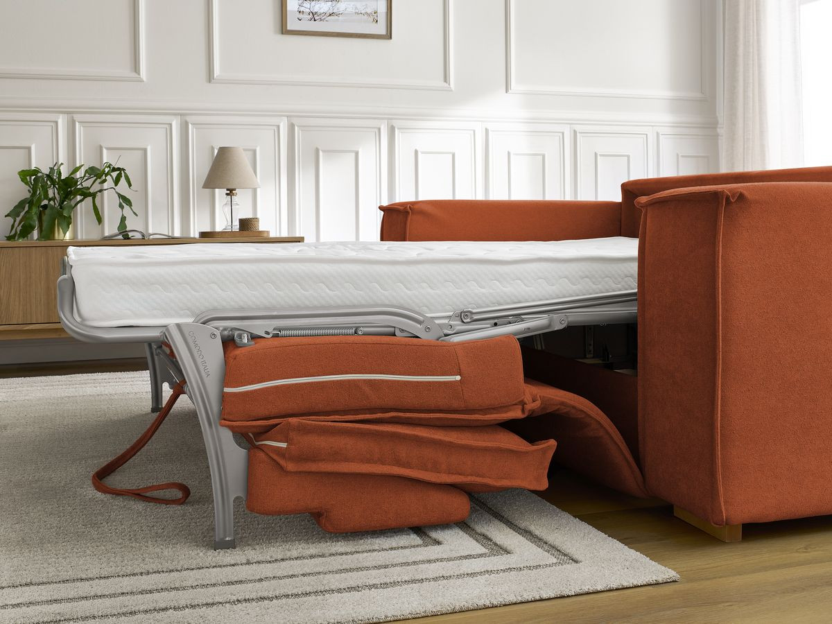 Canapé droit convertible CHELSEA ouverture express tissu texturé