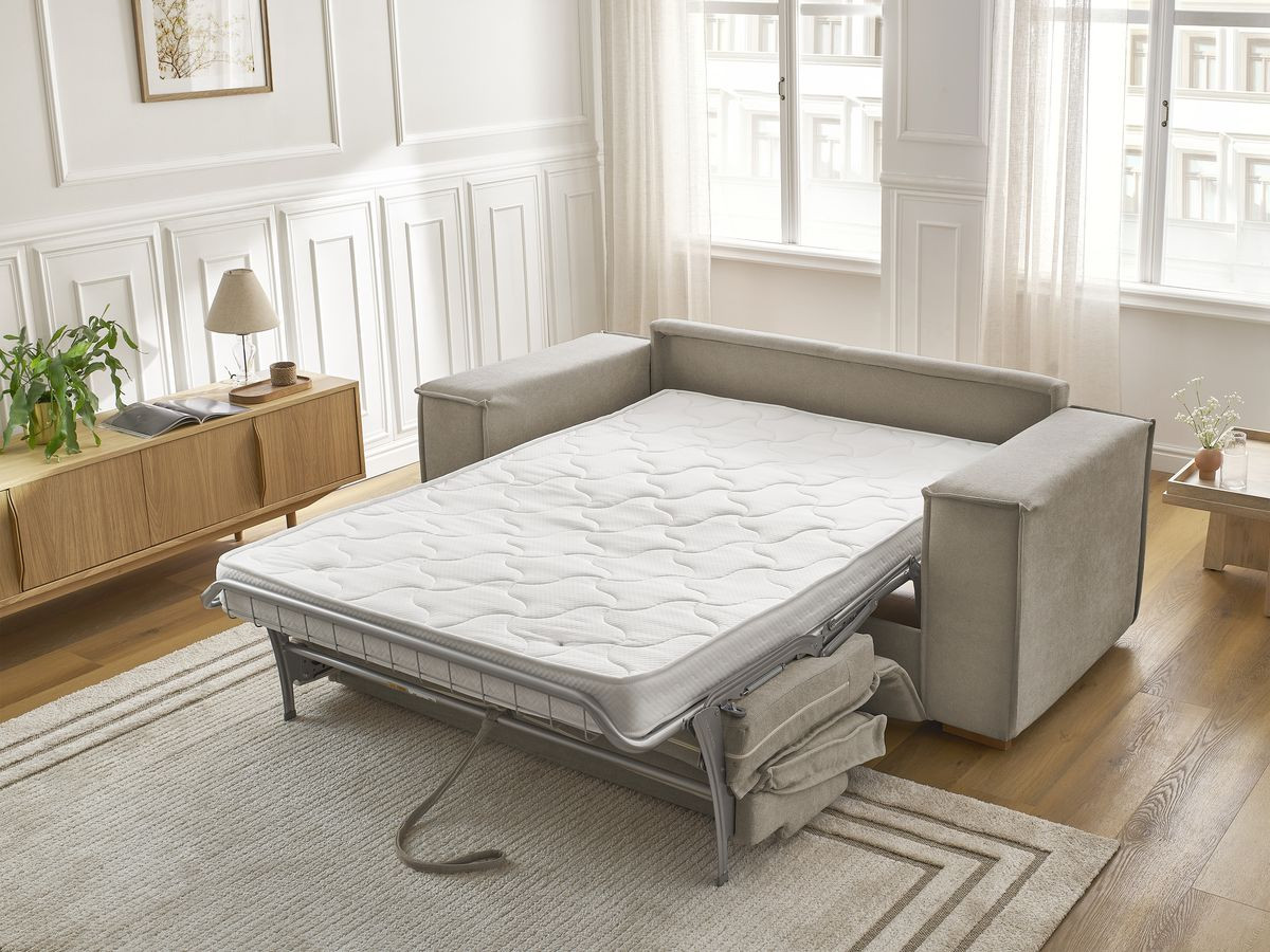 Canapé droit convertible CHELSEA ouverture express tissu texturé
