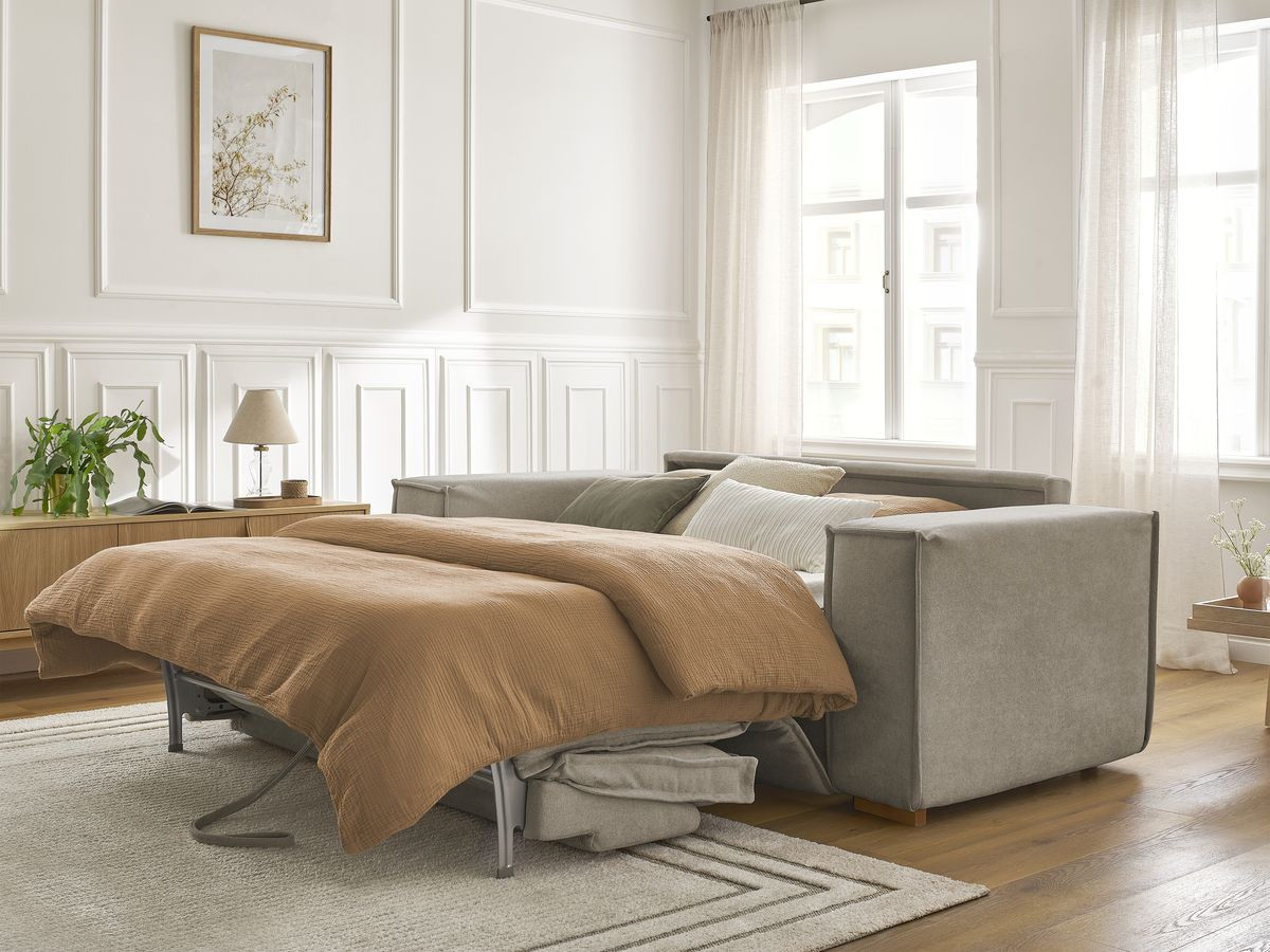 Canapé droit convertible CHELSEA ouverture express tissu texturé