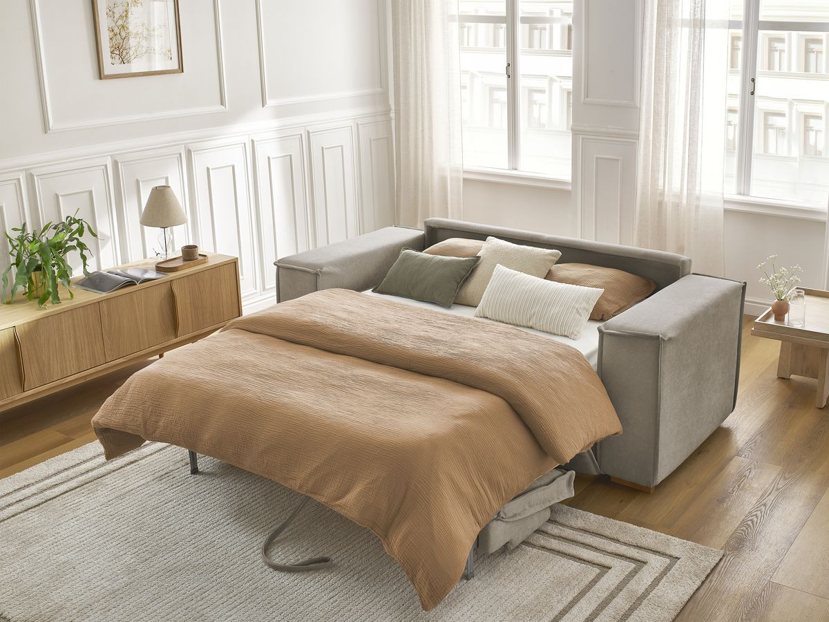 Canapé droit convertible CHELSEA ouverture express tissu texturé