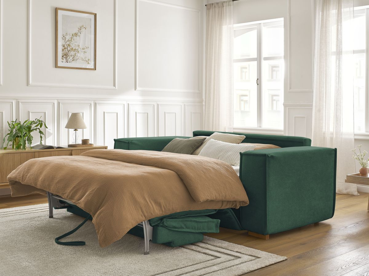 Canapé droit convertible CHELSEA ouverture express tissu texturé