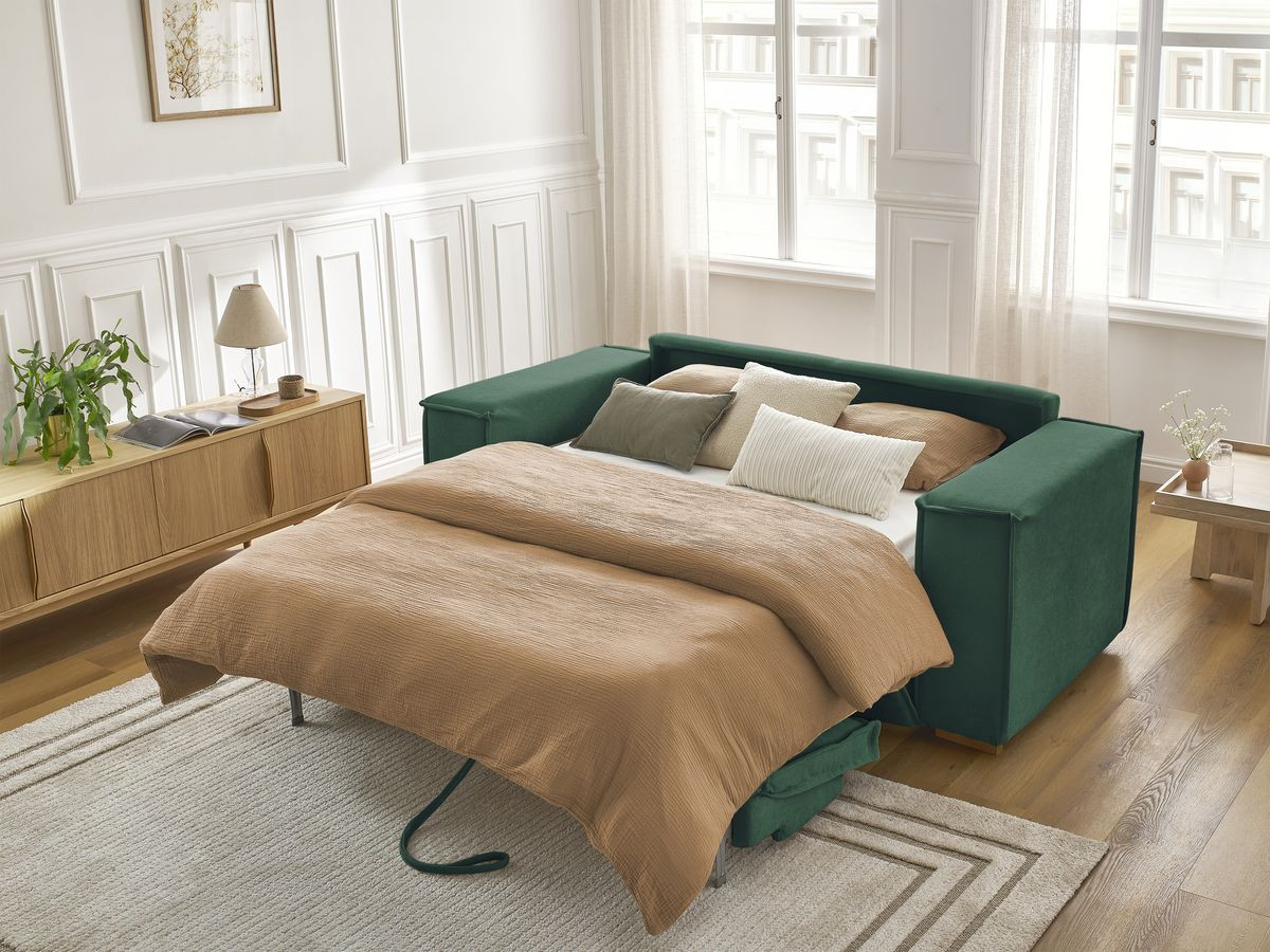 Canapé droit convertible CHELSEA ouverture express tissu texturé