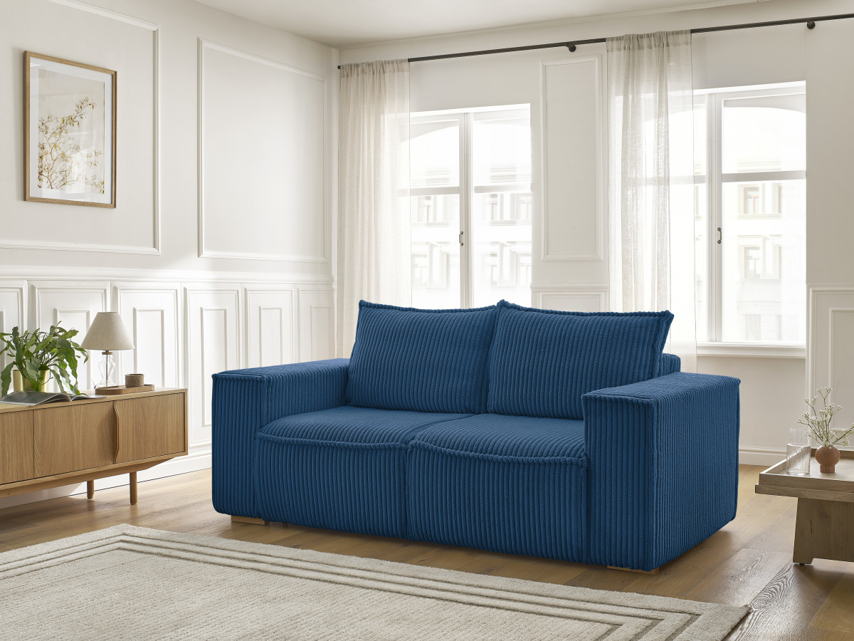 Canapé droit convertible CHELSEA gros côtelé doux bleu foncé — vue 6