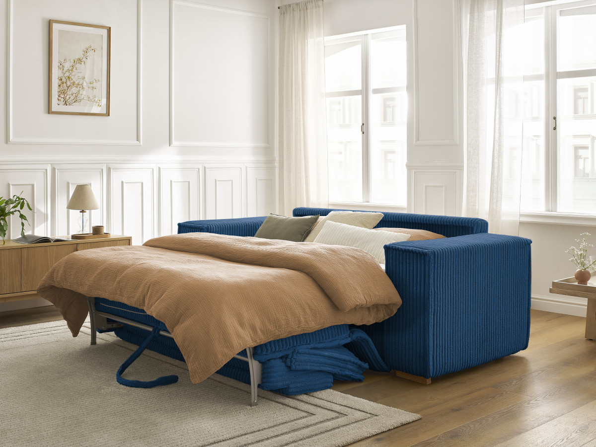 Canapé droit convertible CHELSEA ouverture express gros côtelé doux