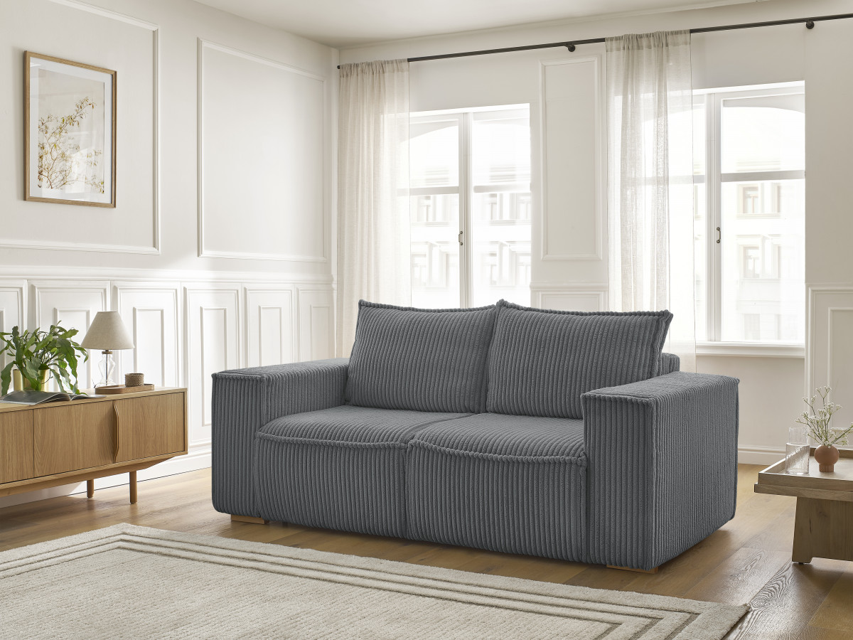 Canapé droit convertible CHELSEA gros côtelé doux gris foncé — vue 6