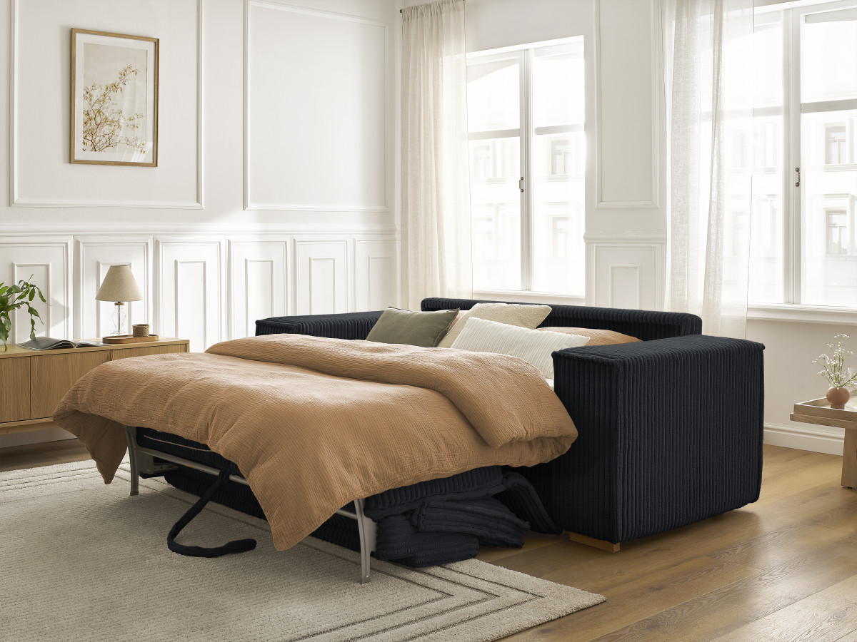 Canapé droit convertible CHELSEA ouverture express gros côtelé doux