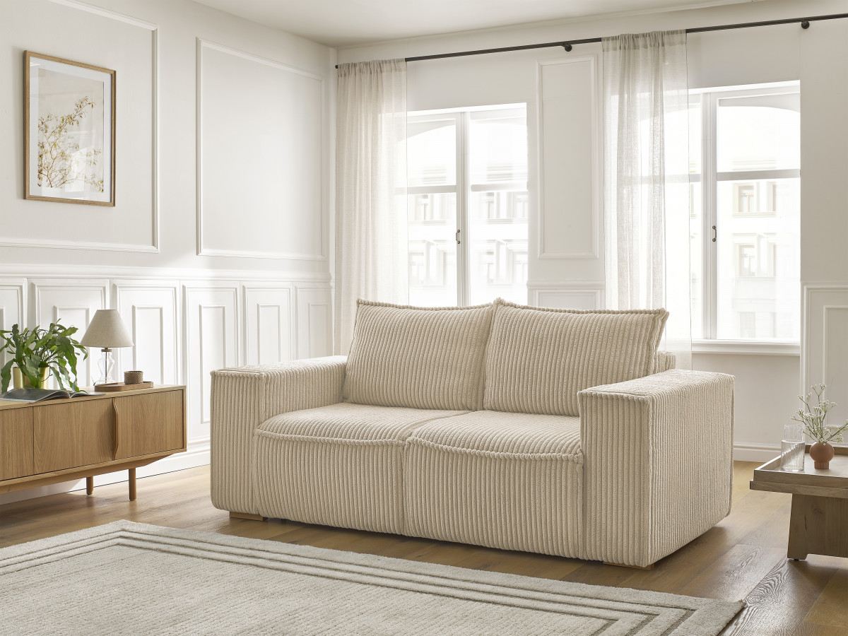 Canapé droit convertible CHELSEA gros côtelé doux taupe — vue 6