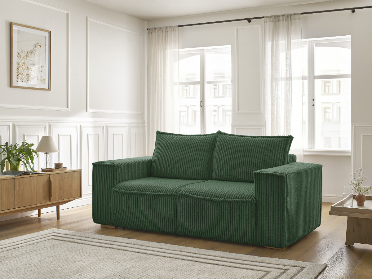 Canapé droit convertible CHELSEA gros côtelé doux vert — vue 6