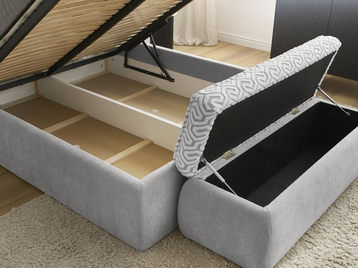 JADE opbergbed in grafische stof + JADE voeteneind Limited Edition