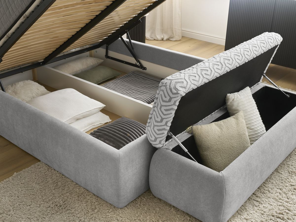 JADE opbergbed in grafische stof + JADE voeteneind Limited Edition