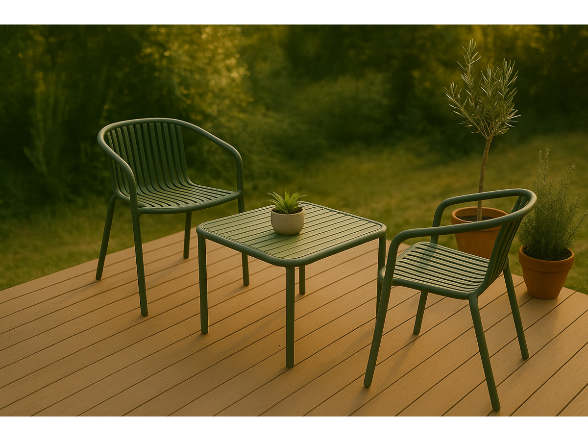 RHODES tuinmeubelset met 80 cm vierkante salontafel + 2 fauteuils