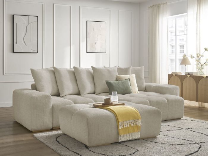 Canapé d'angle réversible ANAKIN tissu texturé avec pouf
