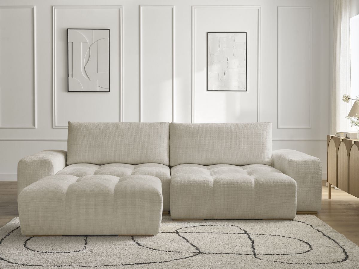 Canapé d'angle réversible ANAKIN texturé avec pouf beige — vue 5