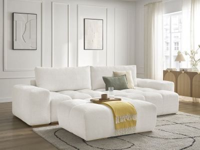 Canapé d'angle réversible ANAKIN tissu texturé avec pouf