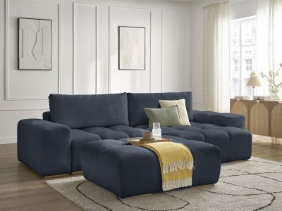 Canapé d'angle réversible ANAKIN tissu texturé avec pouf