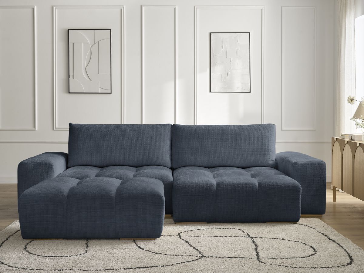Canapé d'angle réversible ANAKIN texturé avec pouf bleu foncé — vue 5