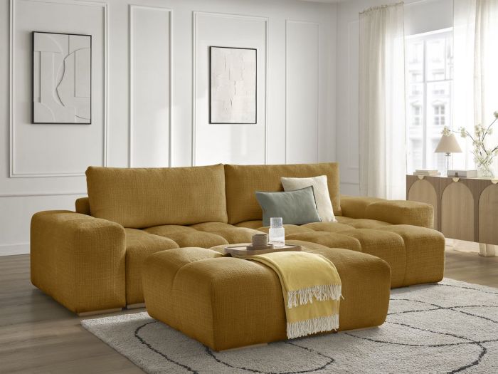 Canapé d'angle réversible ANAKIN tissu texturé avec pouf