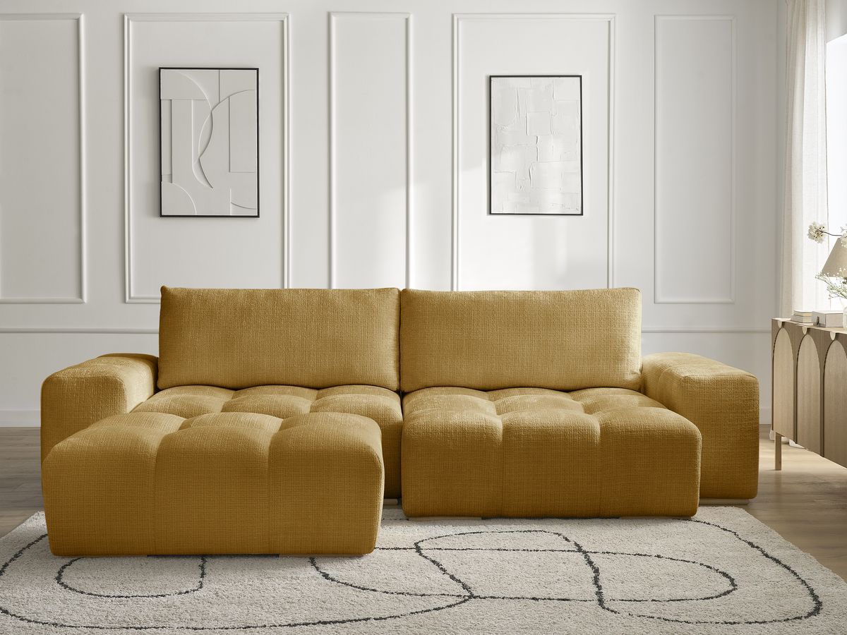 Canapé d'angle réversible ANAKIN texturé avec pouf jaune — vue 5