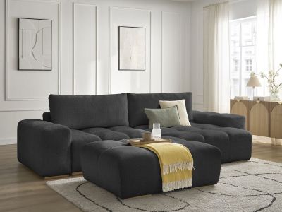 Canapé d'angle réversible ANAKIN tissu texturé avec pouf