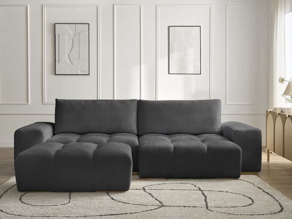 Canapé d'angle réversible ANAKIN texturé avec pouf noir — vue 5
