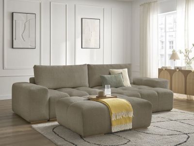 Canapé d'angle réversible ANAKIN tissu texturé avec pouf