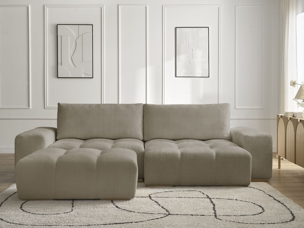 Canapé d'angle réversible ANAKIN texturé avec pouf taupe — vue 5