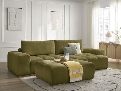 Canapé d'angle réversible ANAKIN tissu texturé avec pouf
