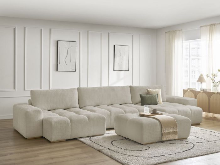 Canapé panoramique fixe ANAKIN tissu texturé avec pouf