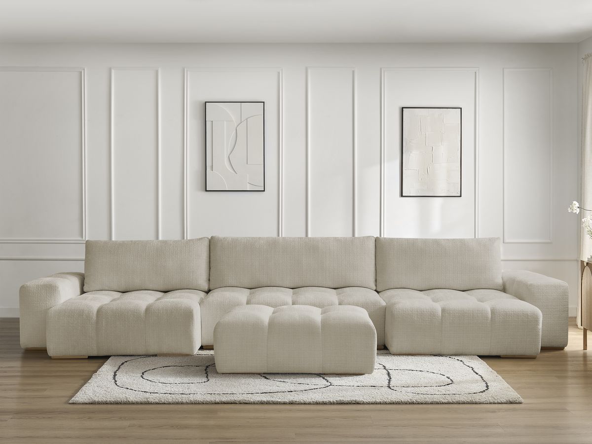 Canapé panoramique ANAKIN texturé avec pouf beige — vue 5