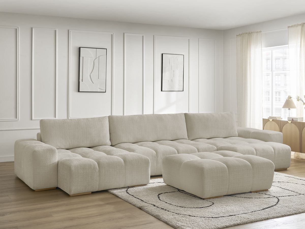 Canapé panoramique fixe ANAKIN tissu texturé avec pouf