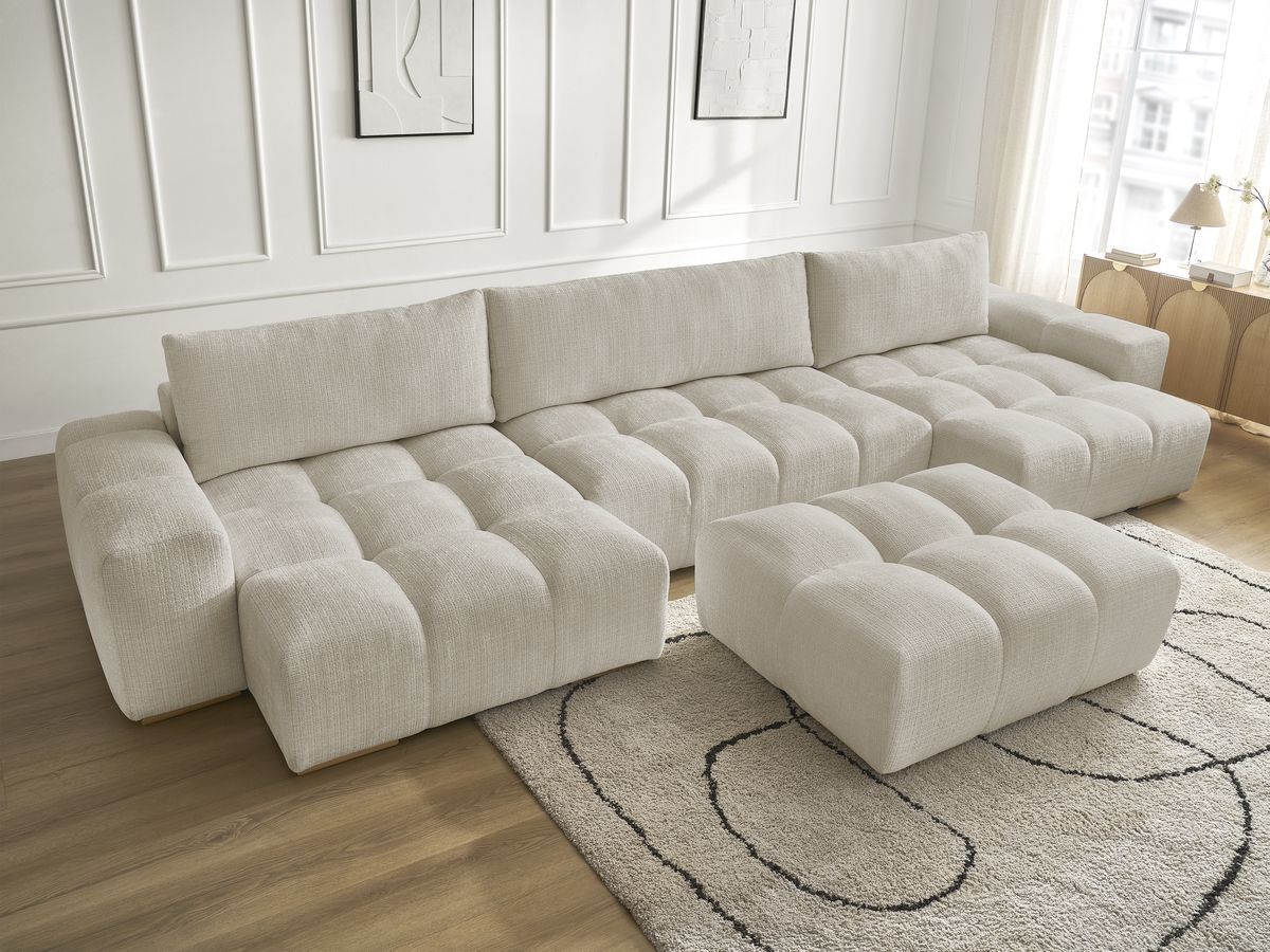 Canapé panoramique fixe ANAKIN tissu texturé avec pouf