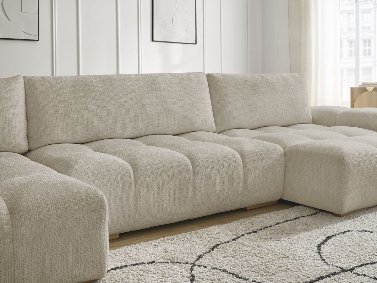 Canapé panoramique fixe ANAKIN tissu texturé avec pouf
