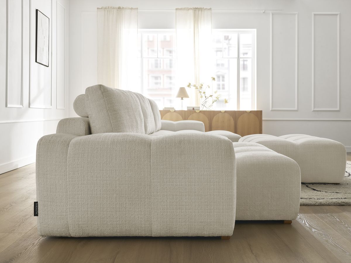Canapé panoramique fixe ANAKIN tissu texturé avec pouf