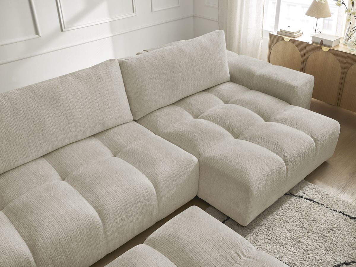 Canapé panoramique fixe ANAKIN tissu texturé avec pouf