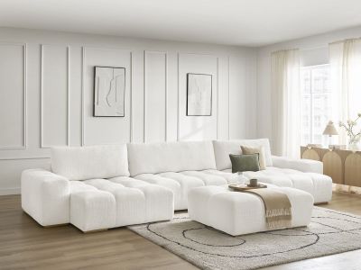 Canapé panoramique fixe ANAKIN tissu texturé avec pouf