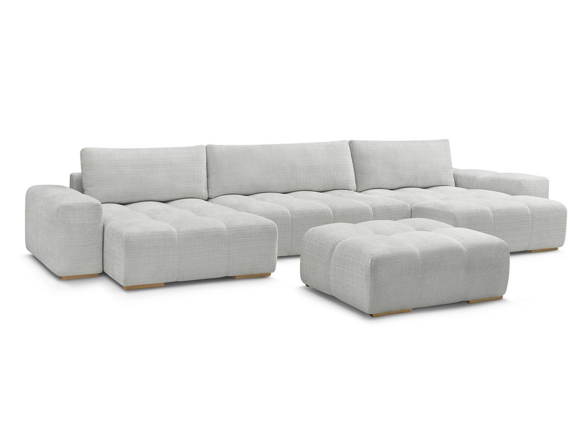 canapé panoramique fixe anakin tissu texturé avec pouf de couleur gris clair