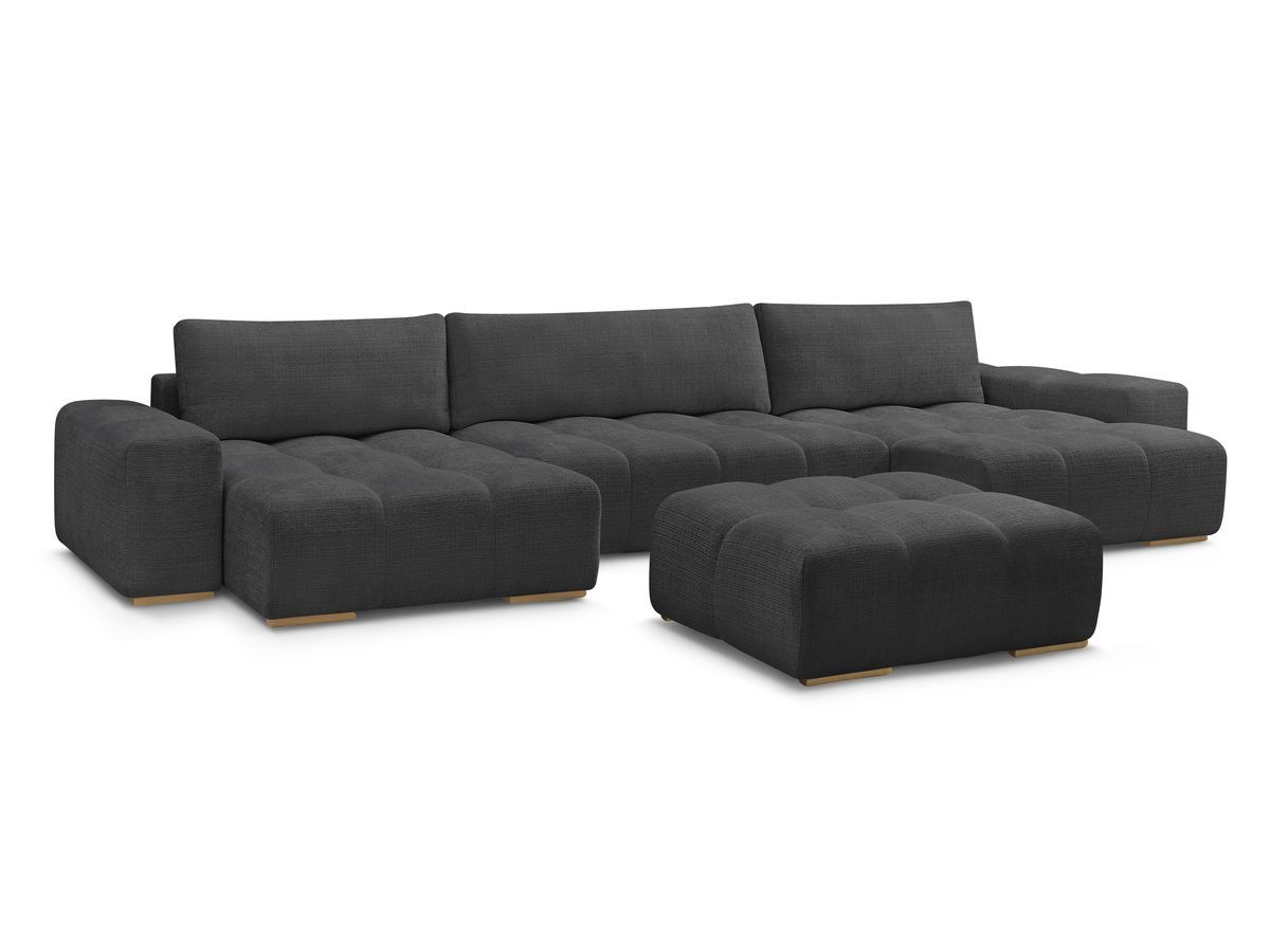 canapé panoramique fixe anakin tissu texturé avec pouf de couleur noir