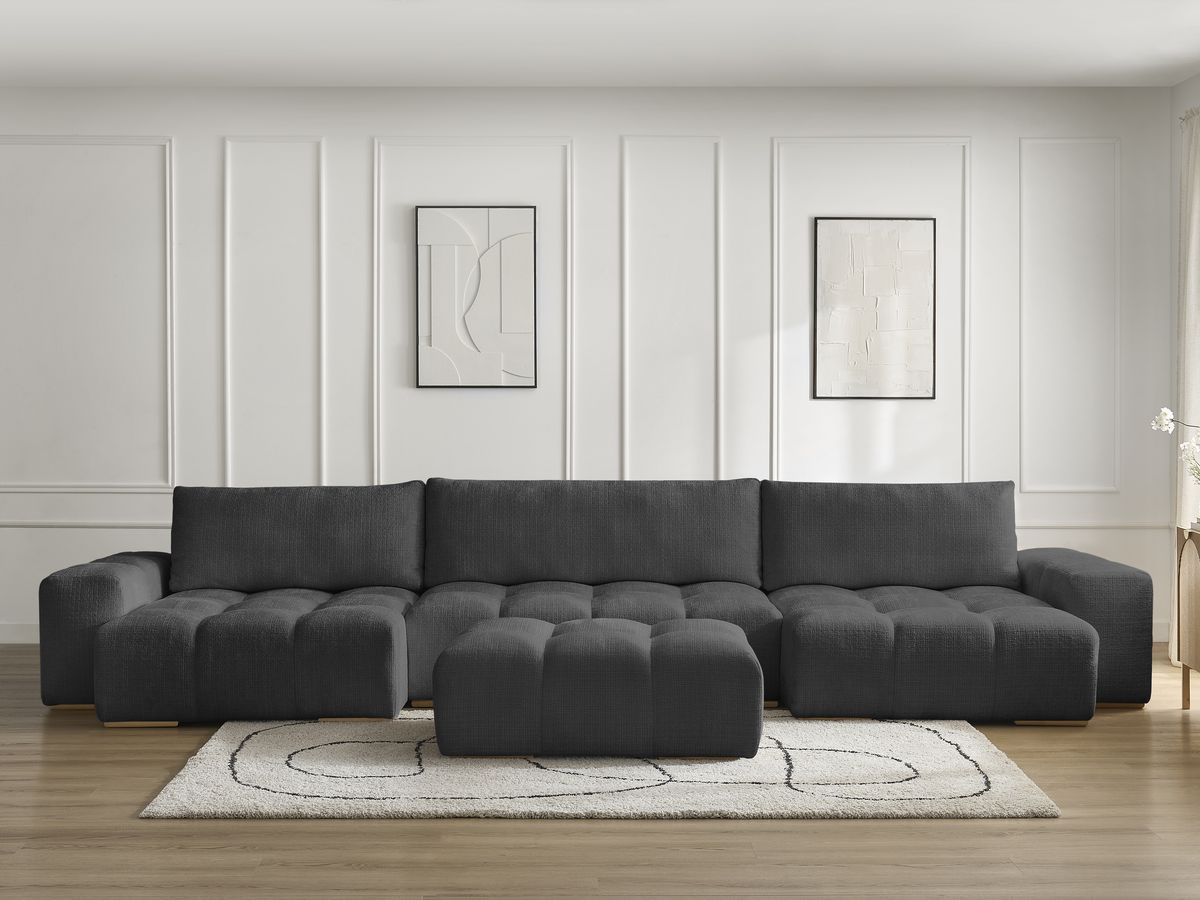 Canapé panoramique ANAKIN texturé avec pouf noir — vue 5