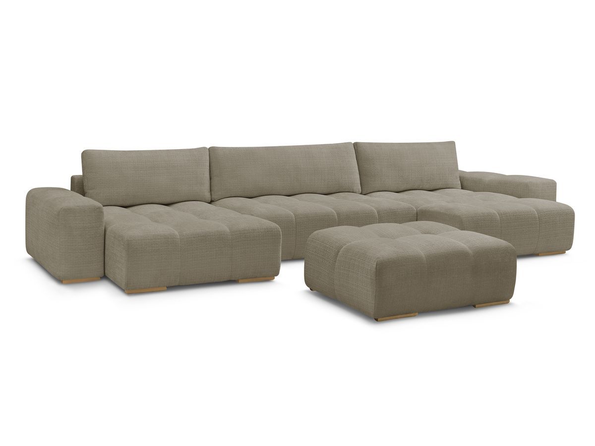 canapé panoramique fixe anakin tissu texturé avec pouf de couleur taupe