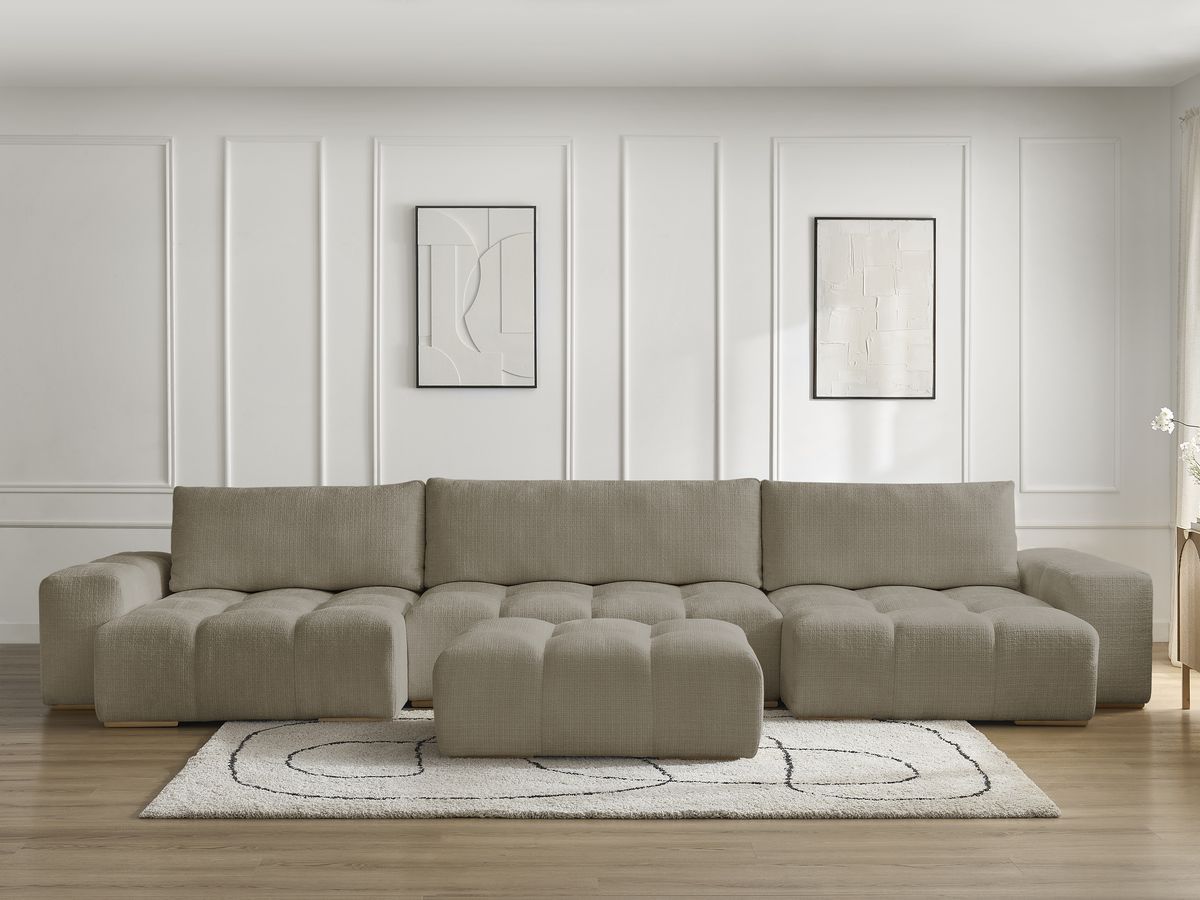 Canapé panoramique ANAKIN texturé avec pouf taupe — vue 5