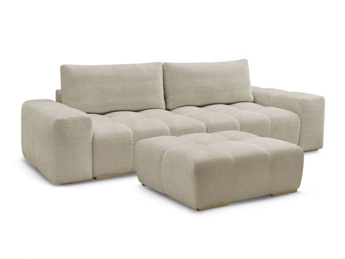 Canapé droit convertible coffre ANAKIN tissu texturé avec pouf