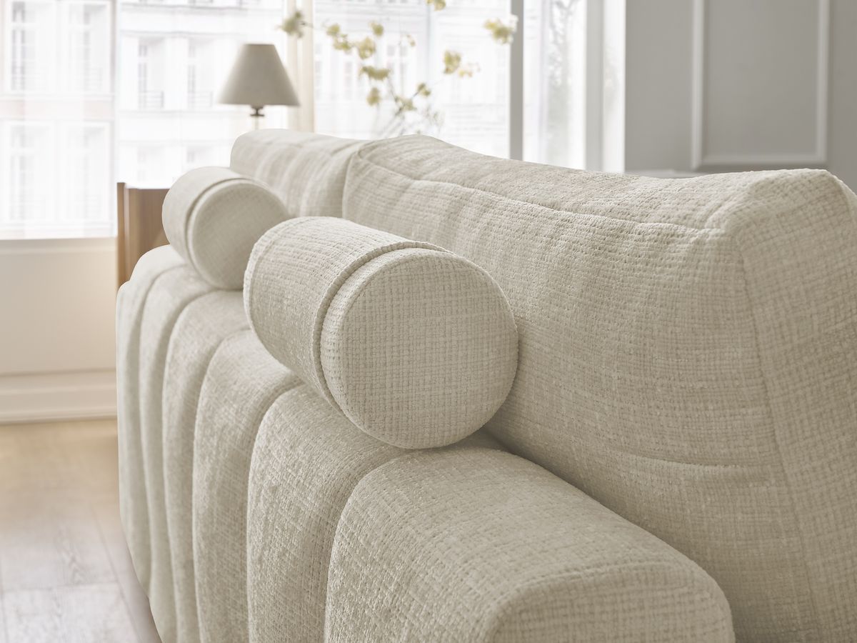 Canapé droit convertible coffre ANAKIN tissu texturé avec pouf