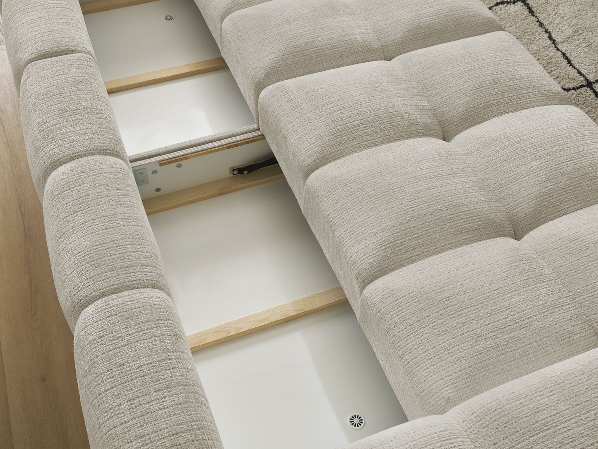 Canapé droit convertible coffre ANAKIN tissu texturé avec pouf
